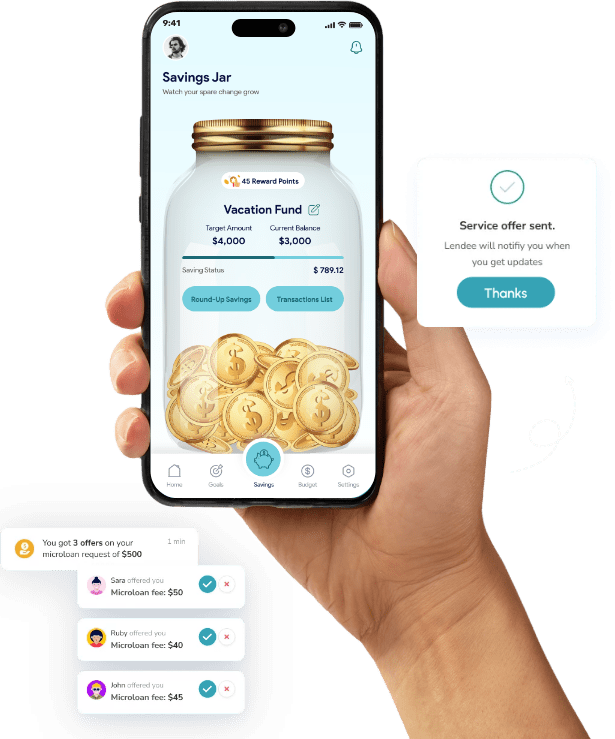 Vala app screenshot showing savings jar and recurring payment insights