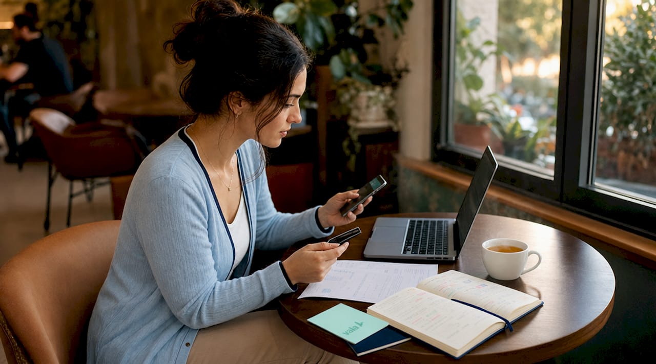 Young adult setting up finance automation on phone