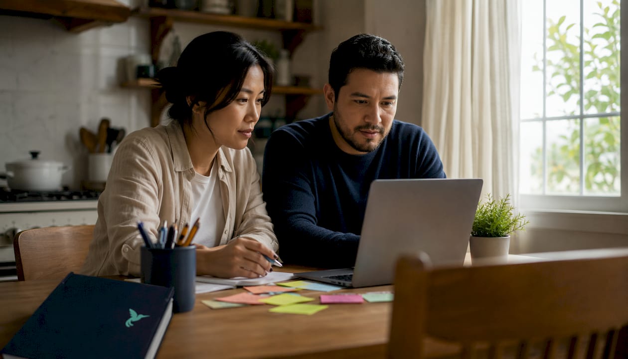 Couple auditing budget expenses at home