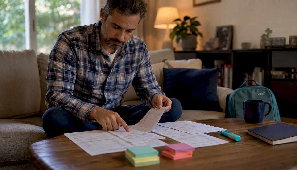 Hands reviewing bank statements with pen