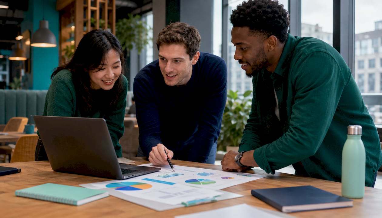 How Intelligent Budgets Work: Ai-Driven Budgeting Explained 4 Team reviewing financial charts on office monitor