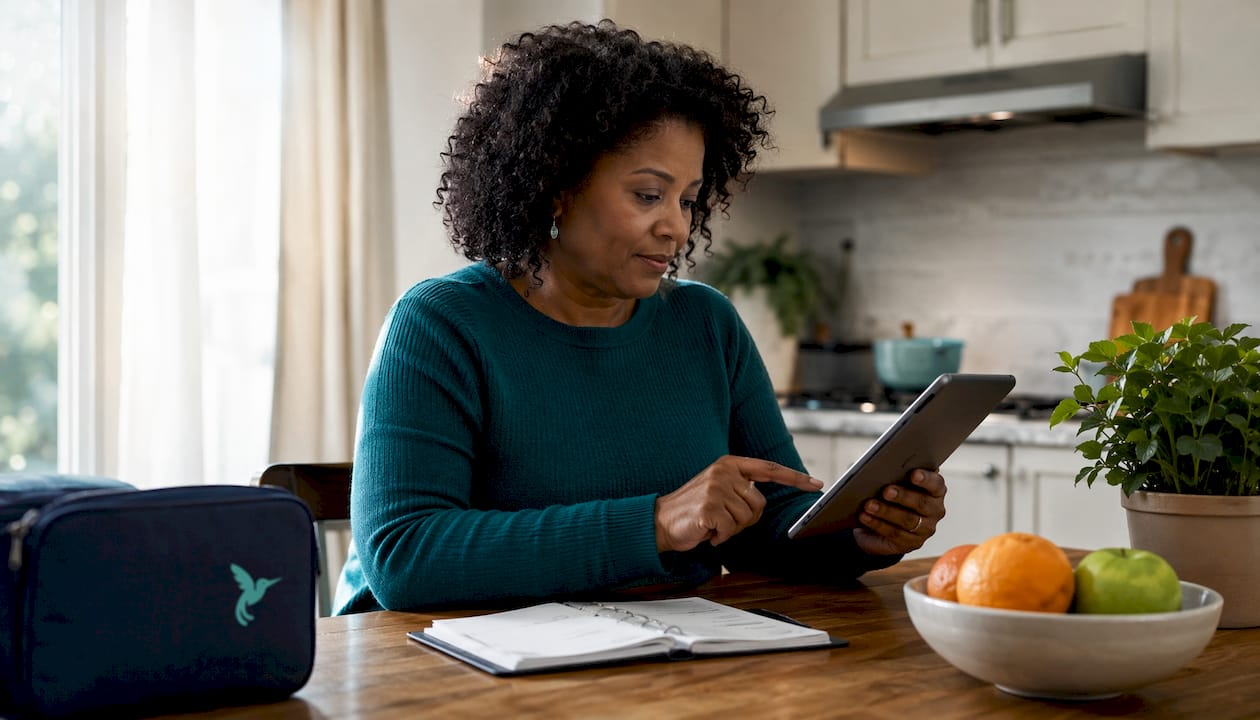 Woman reviewing expense insights on tablet