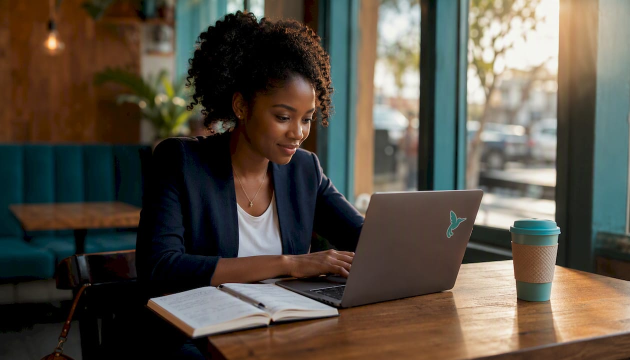 Hands typing on laptop for automated income tracking