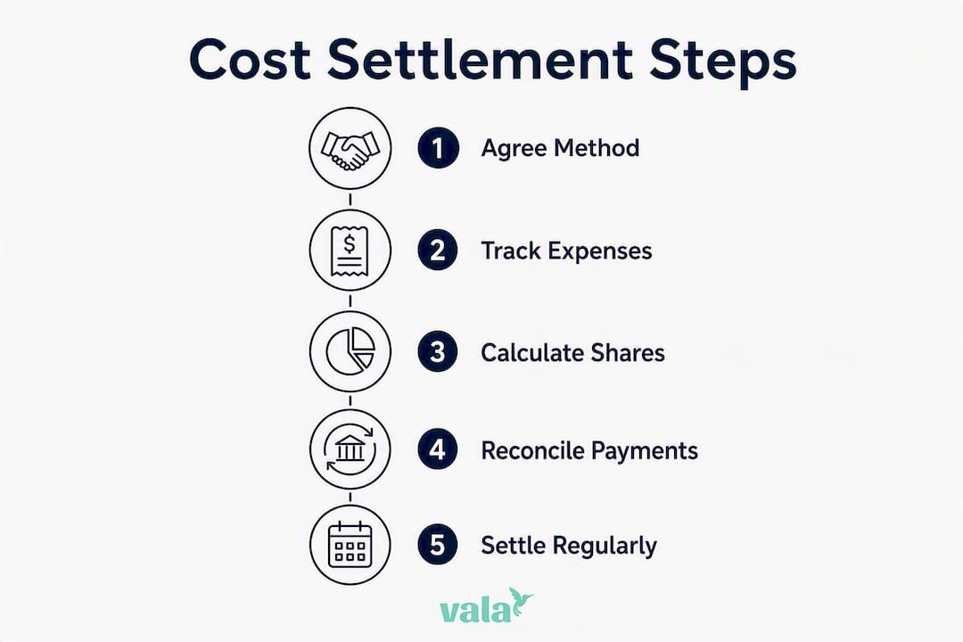 How Shared Costs Are Settled: Roommates, Couples &Amp; Groups 2 Infographic illustrating steps to settle shared costs