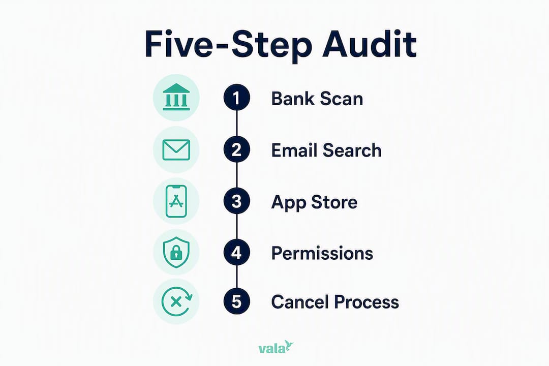 Infographic showing five-step subscription audit process