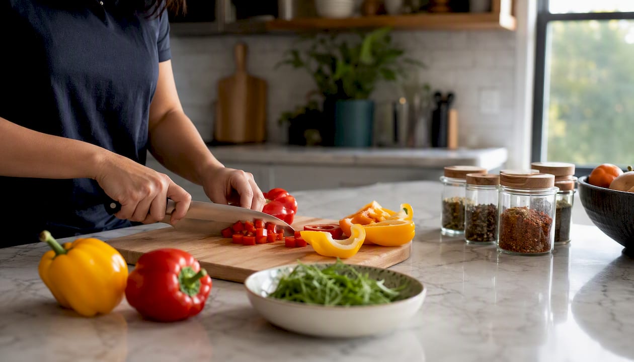How To Stay In Budget: Simple Habits That Work 3 Hands chopping garlic during meal prep