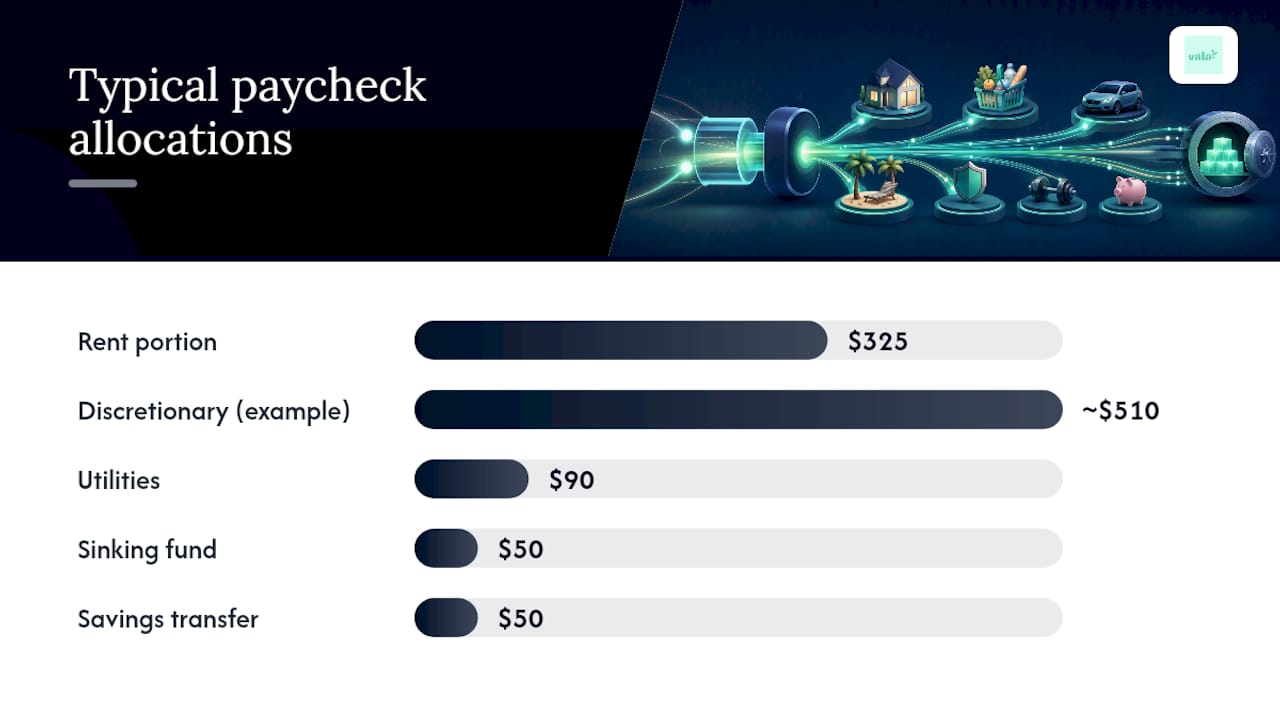 Automate Your Paycheck Budget With Vala: Biweekly And Weekly Examples 2 Weekly example: $650 net per paycheck — overview diagram