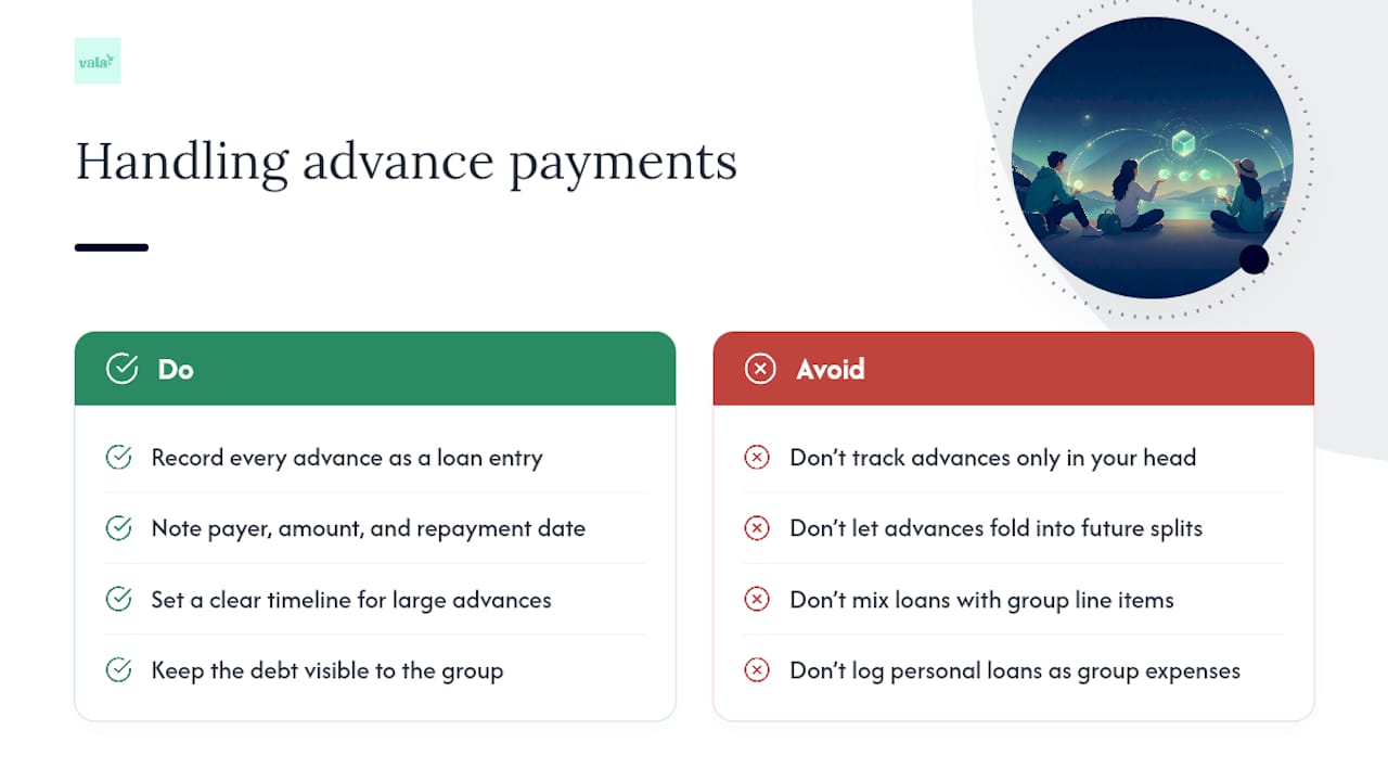 Split Expenses With Friends And Settle In 3 Payments With Vala 3 How Should Friends Handle Loans and Advance Payments? — overview diagram