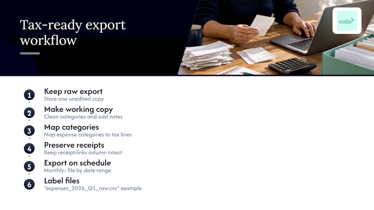 Export Expenses To Csv For Secure, Irs-Ready Tax Records 2 Workflow for maintaining tax-ready expense exports