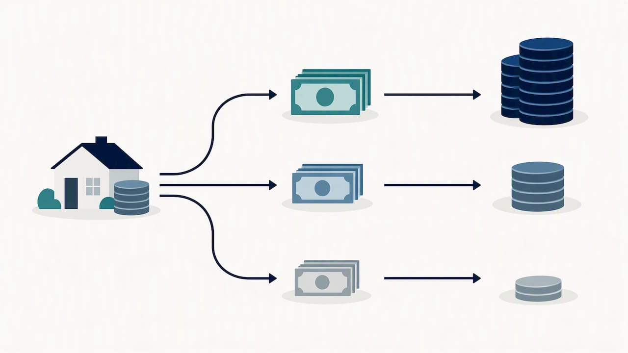 Three household cash scenarios ending at different balances