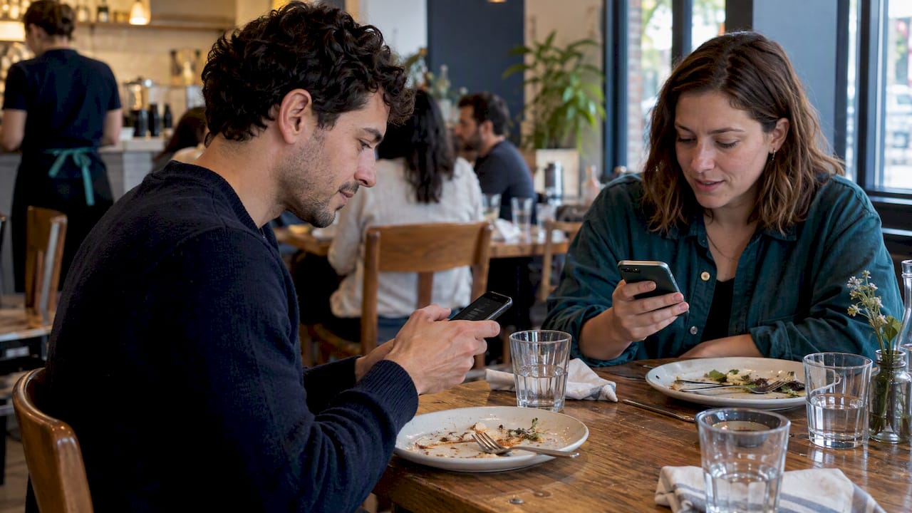Friends settling their shares after dinner